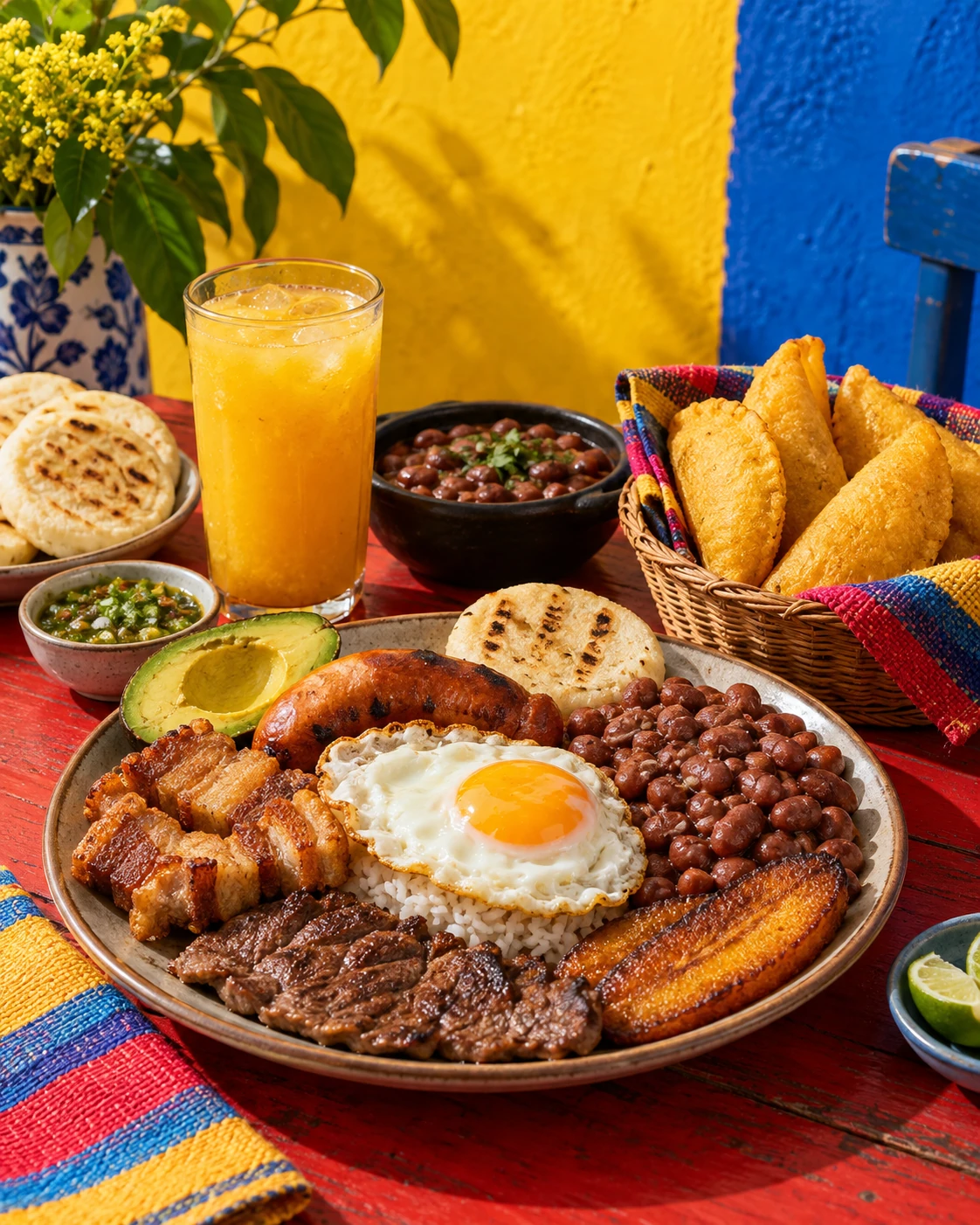 Illustrative Colombian table — original artwork, not exact Delicias Caleñas menu photography.